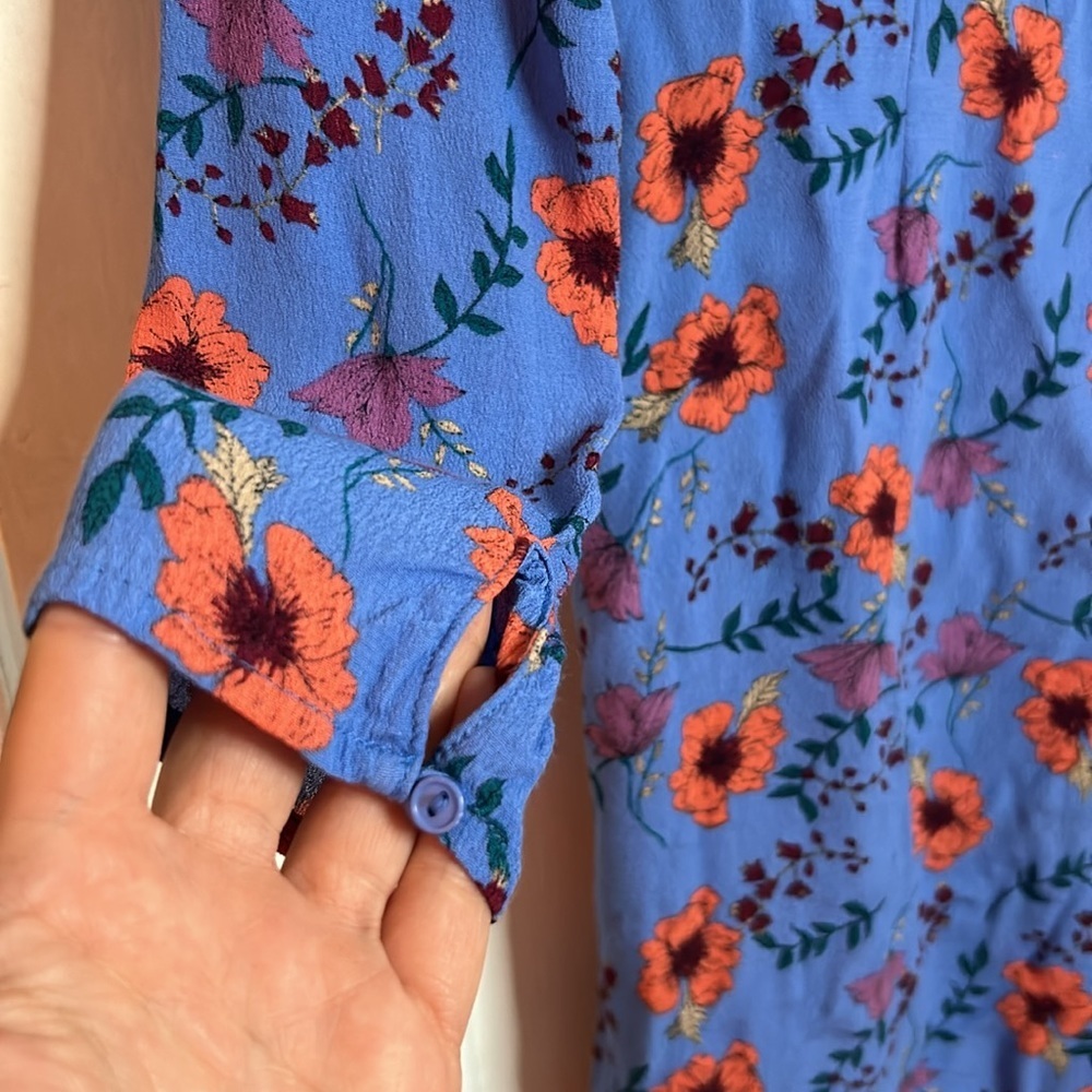 ASTR The Label V Neck Ruched Ruffle Front Long Sleeve Floral Mini Dress - Picture 12 of 13